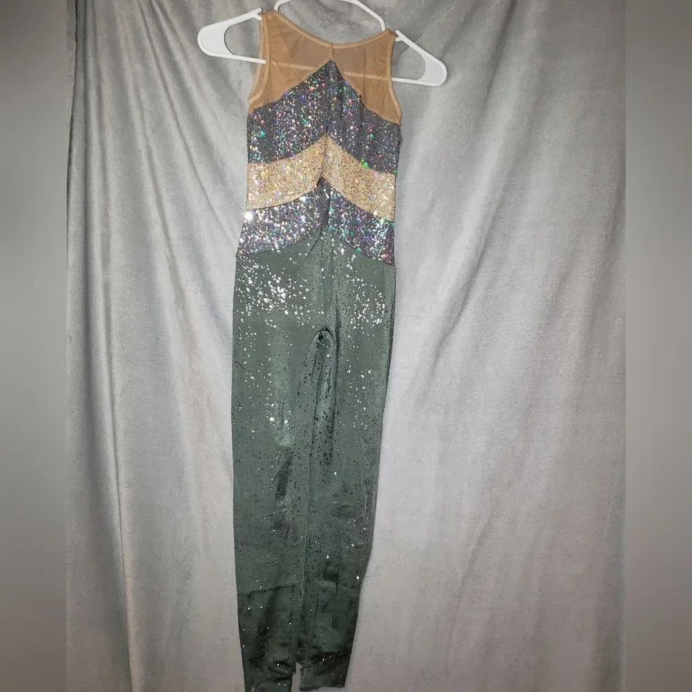 Jazz, Acro Dance Costume, Grey and tan sequence, Large Child